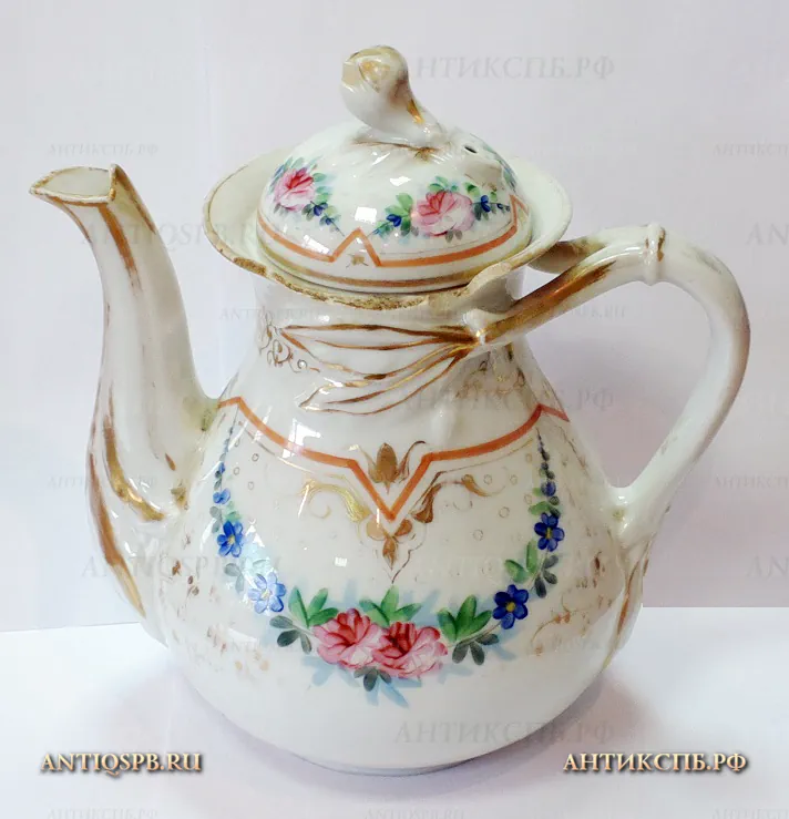 Чайник заварочный фарфоровый антикварный. ХIХ век. №20410